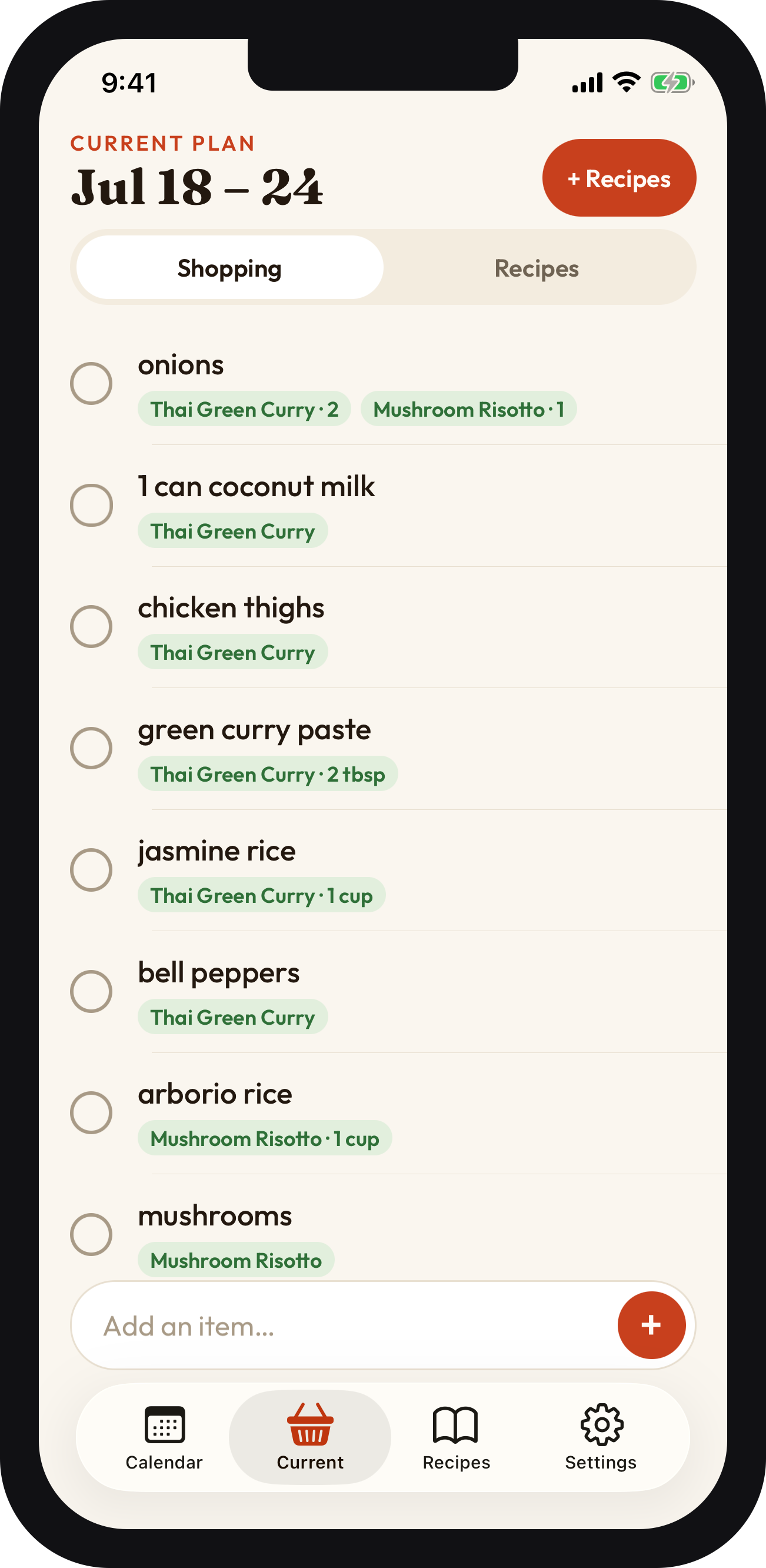 The same list on an iPhone